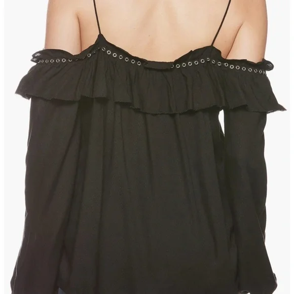 PAIGE Journee Tie Shoulder Blouse Grommets and Ruffle Detail Black Size Medium - Picture 2 of 11